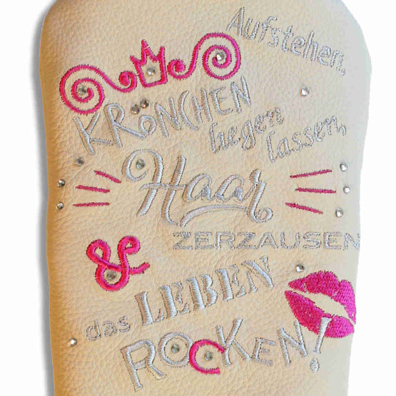 Headcover Driver Leben rocken weiss Motiv